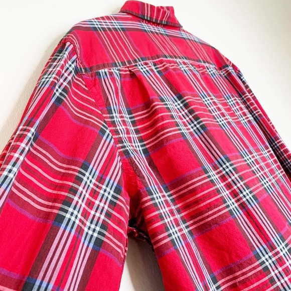 OLD NAVY Mens Classic Regular Fit Button Down Shirt Winters Day Red Plaid Large - Picture 4 of 9
